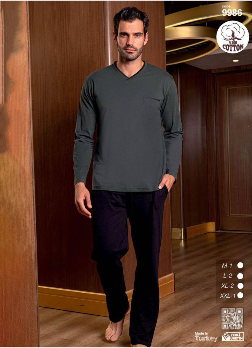 Men’s Cotton Pajama Set with Long Sleeves (M+L+L+XL+XL+2XL) SeamLife 9986 — direct Turkish factory supply
