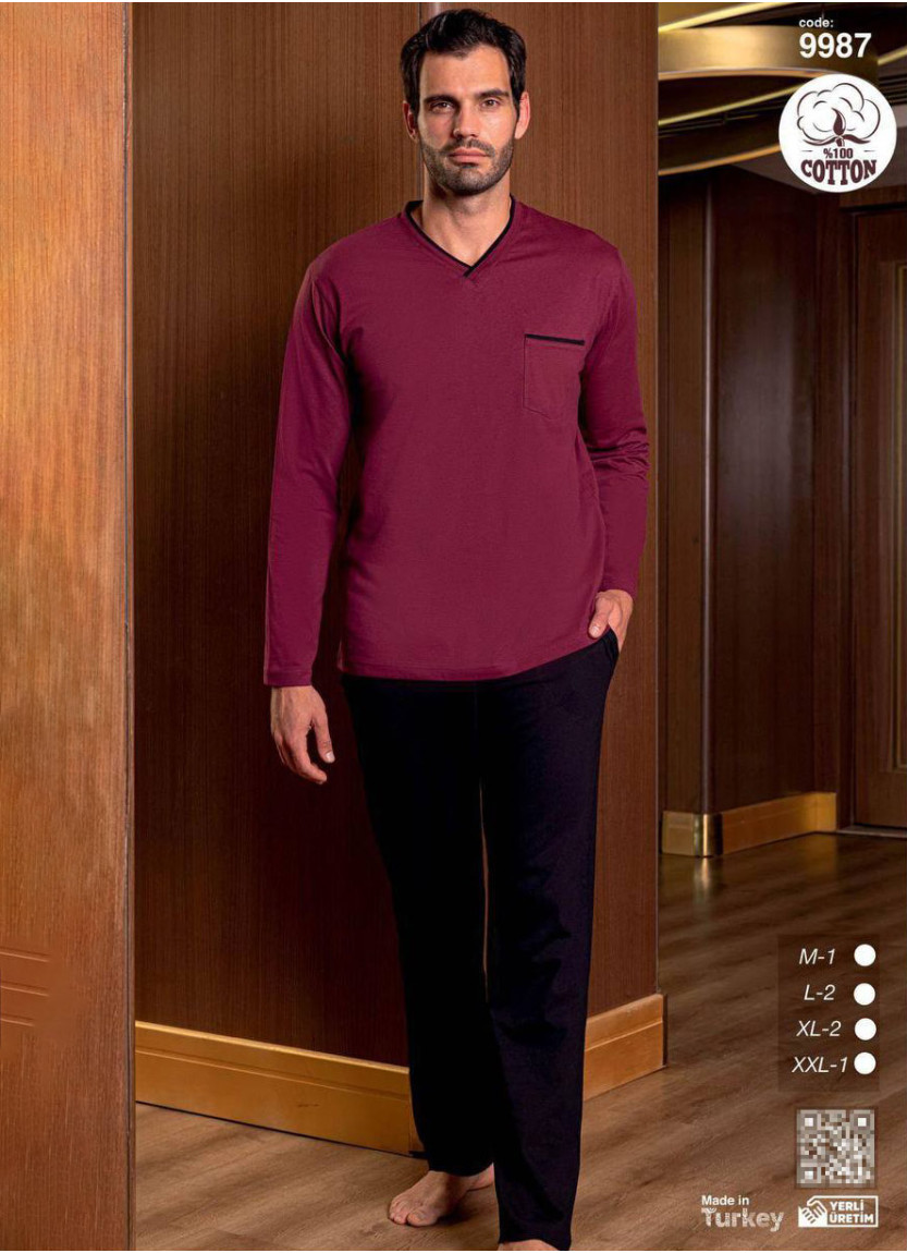 Пижама Мужская Хлопковая с Длинным Рукавом (M+L+L+XL+XL+2XL) SeamLife 9987 — купить оптом из Турции