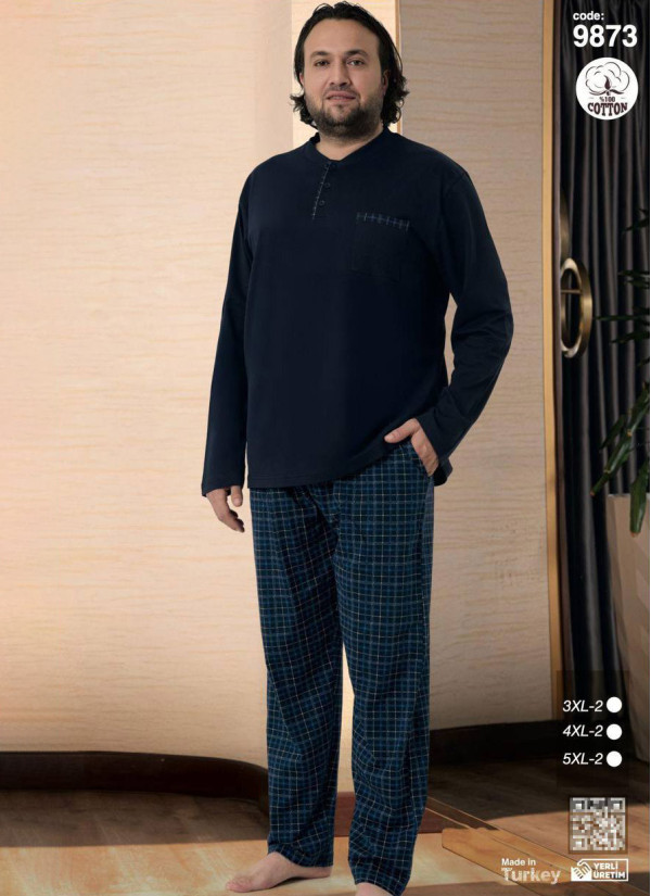 Plus Size Men’s Cotton Pajama Set with Long Sleeves (3XL+3XL+4XL+4XL+5XL+5XL) SeamLife 9873 — factory-direct from Turkey