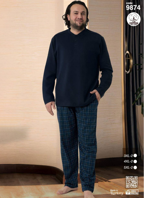 Plus Size Men’s Cotton Pajama Set with Long Sleeves (3XL+3XL+4XL+4XL+5XL+5XL) SeamLife 9874 — Turkish textile wholesale