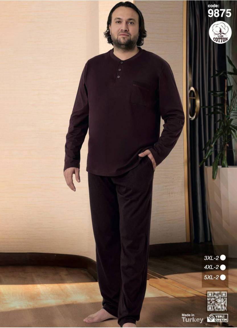 Plus Size Men’s Cotton Pajama Set with Long Sleeves (3XL+3XL+4XL+4XL+5XL+5XL) SeamLife 9875 — direct Turkish factory supply
