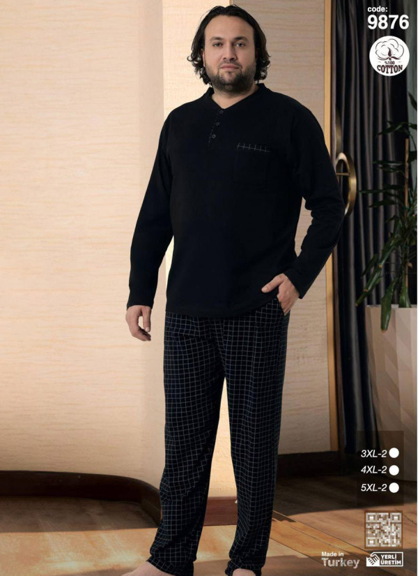 Plus Size Men’s Cotton Pajama Set with Long Sleeves (3XL+3XL+4XL+4XL+5XL+5XL) SeamLife 9876 — wholesale from Turkey