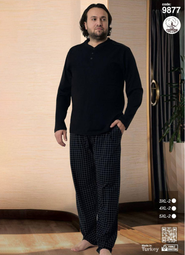 Plus Size Men’s Cotton Pajama Set with Long Sleeves (3XL+3XL+4XL+4XL+5XL+5XL) SeamLife 9877 — factory-direct from Turkey
