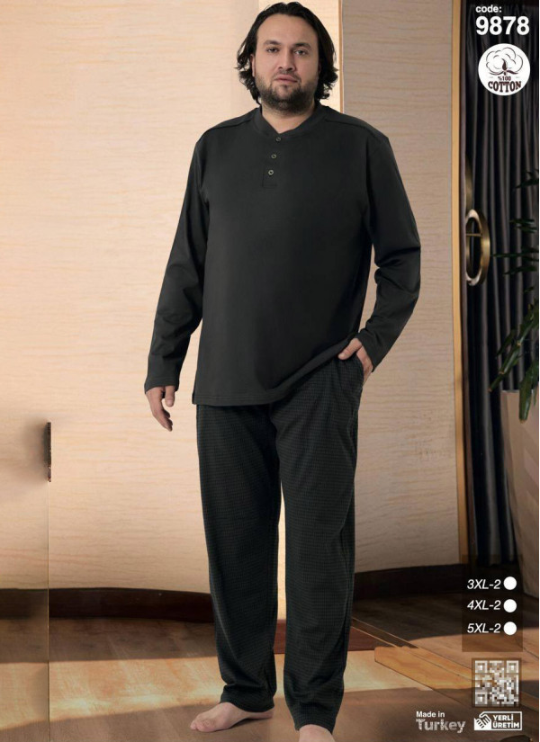 Plus Size Men’s Cotton Pajama Set with Long Sleeves (3XL+3XL+4XL+4XL+5XL+5XL) SeamLife 9878 — Turkish textile wholesale
