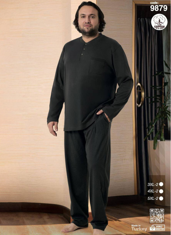Plus Size Men’s Cotton Pajama Set with Long Sleeves (3XL+3XL+4XL+4XL+5XL+5XL) SeamLife 9879 — direct Turkish factory supply