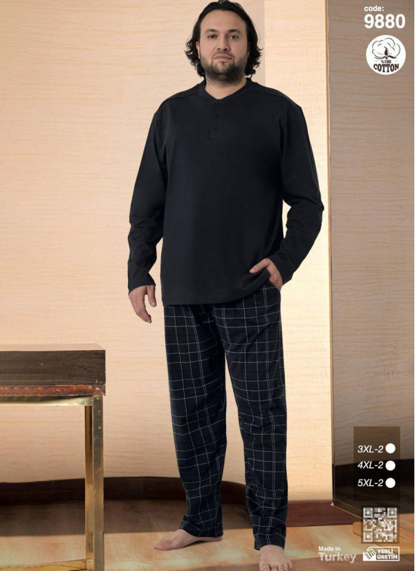 Plus Size Men’s Cotton Pajama Set with Long Sleeves (3XL+3XL+4XL+4XL+5XL+5XL) SeamLife 9880 — wholesale from Turkey