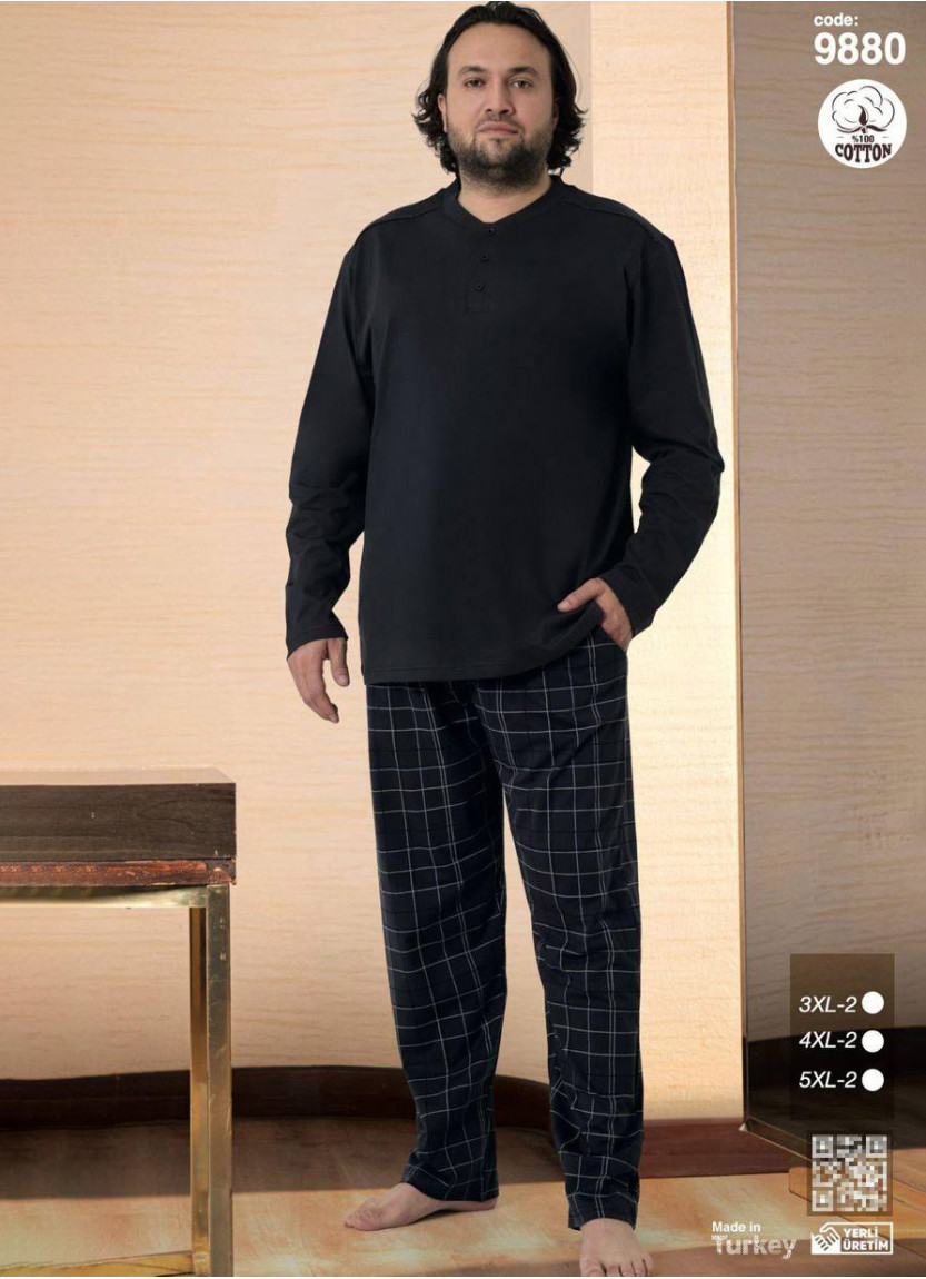 Пижама Мужская Хлопковая Больших Размеров с Длинным Рукавом (3XL+3XL+4XL+4XL+5XL+5XL) SeamLife 9880 — купить оптом из Турции