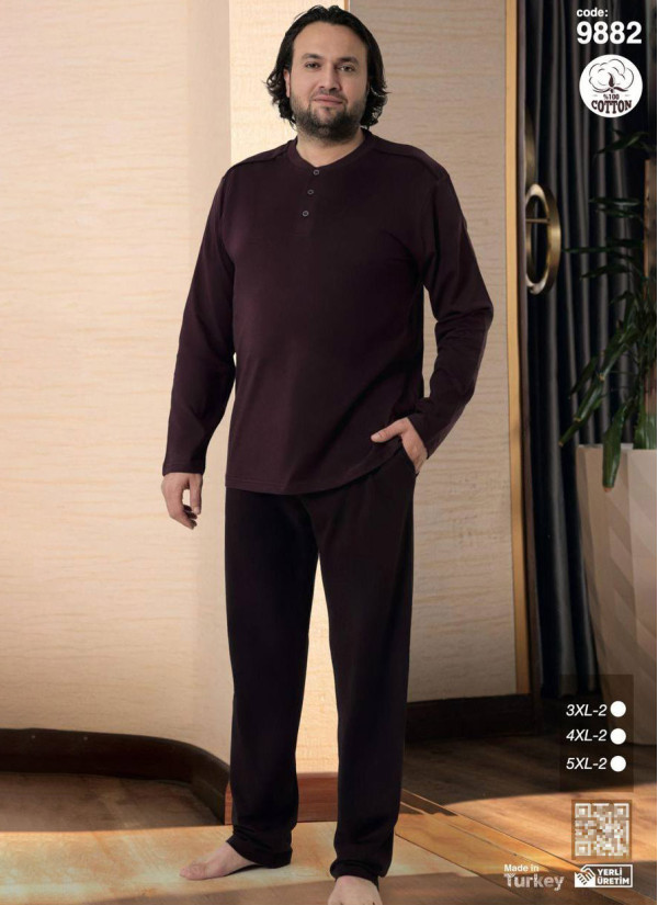 Plus Size Men’s Cotton Pajama Set with Long Sleeves (3XL+3XL+4XL+4XL+5XL+5XL) SeamLife 9882 — Turkish textile wholesale
