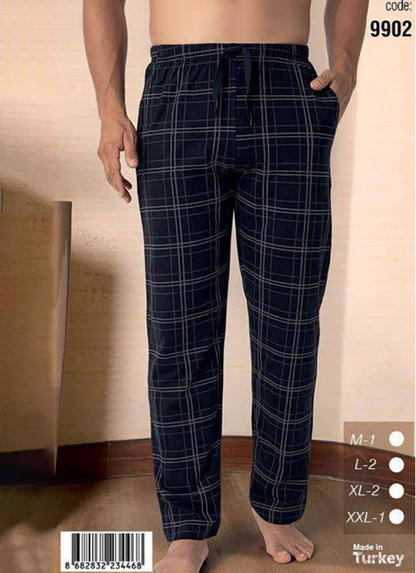 Men’s Cotton Checkered Lounge Pants (M+L+L+XL+XL+2XL) SeamLife 9902 — factory-direct from Turkey
