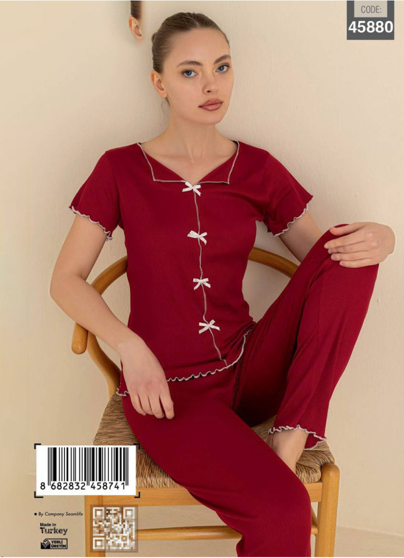Women’s Cotton Pajama Set with Pants and Short Sleeves (S+M+L+XL) CAGRI 45880 — wholesale from Turkey