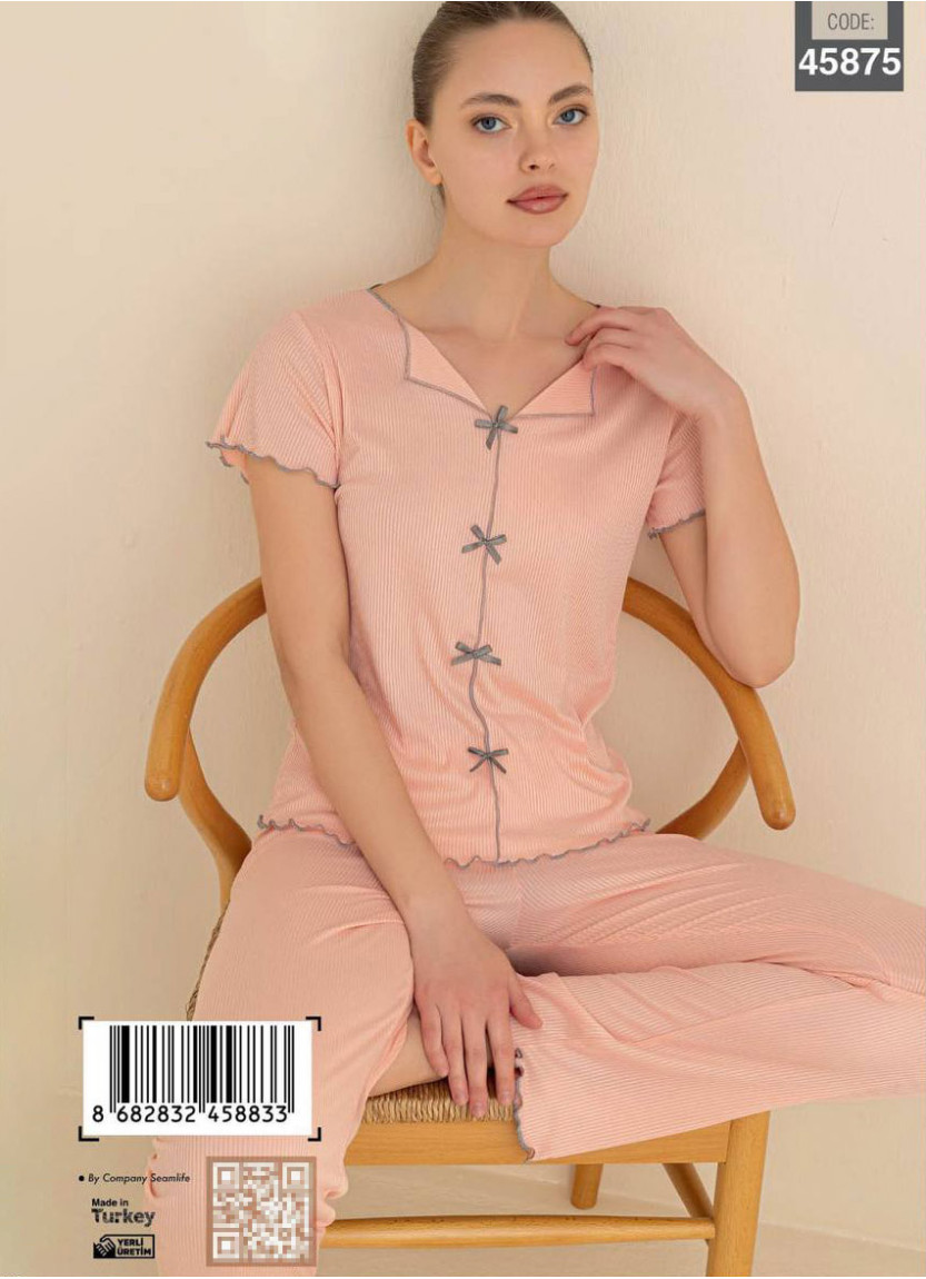 Women’s Cotton Pajama Set with Pants and Short Sleeves (S+M+L+XL) CAGRI 45875 — Turkish textile wholesale