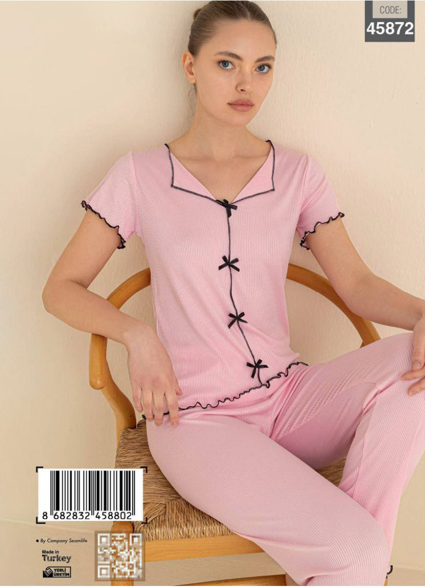 Women’s Cotton Pajama Set with Pants and Short Sleeves (S+M+L+XL) CAGRI 45872 — direct Turkish factory supply