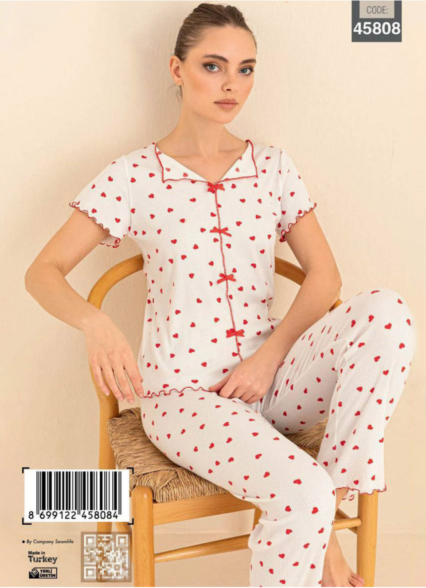 Пижама Женская с Брюками и Коротким Рукавом Хлопок (S+M+L+XL) CAGRI 45808 — оптовая поставка из Турции