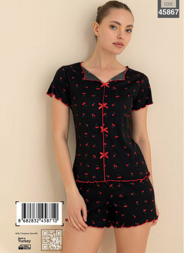 Women’s Pajama Set with Shorts and Short Sleeves (S+M+L+XL) CAGRI 45867 — direct Turkish factory supply