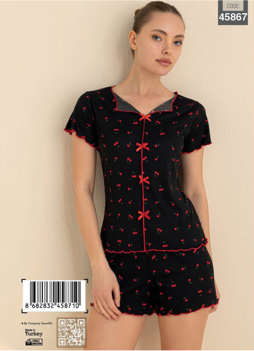Women’s Pajama Set with Shorts and Short Sleeves (S+M+L+XL) CAGRI 45867 — direct Turkish factory supply