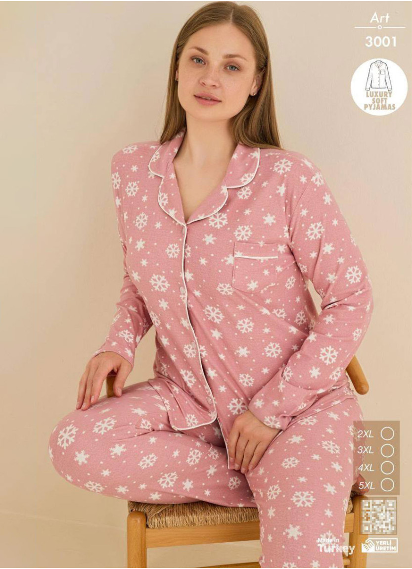 Женская Пижама Больших Размеров на Пуговицах (2XL+3XL+3XL+4XL+4XL+5XL) LUXURY SOFT CAGRI 3001 — оптовая поставка из Турции