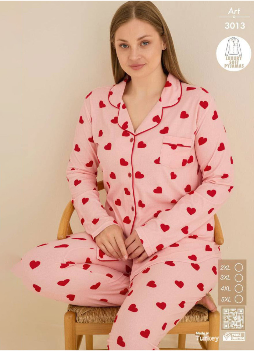 Plus Size Women’s Button-Front Pajama Set with Pants and Long Sleeves (2XL+3XL+4XL+5XL) CAGRI 3013 — Turkish textile wholesale