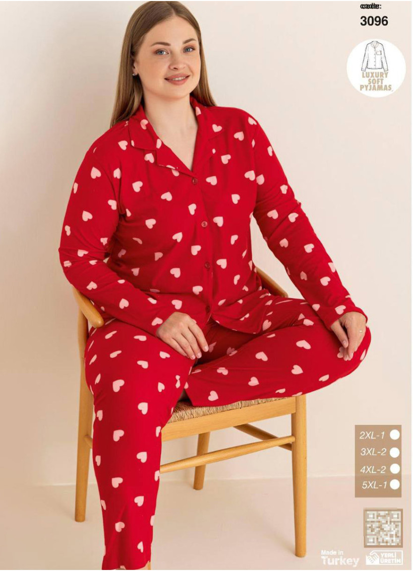 Женская Пижама Больших Размеров на Пуговицах (2XL+3XL+3XL+4XL+4XL+5XL) LUXURY SOFT CAGRI 3096 — купить оптом из Турции