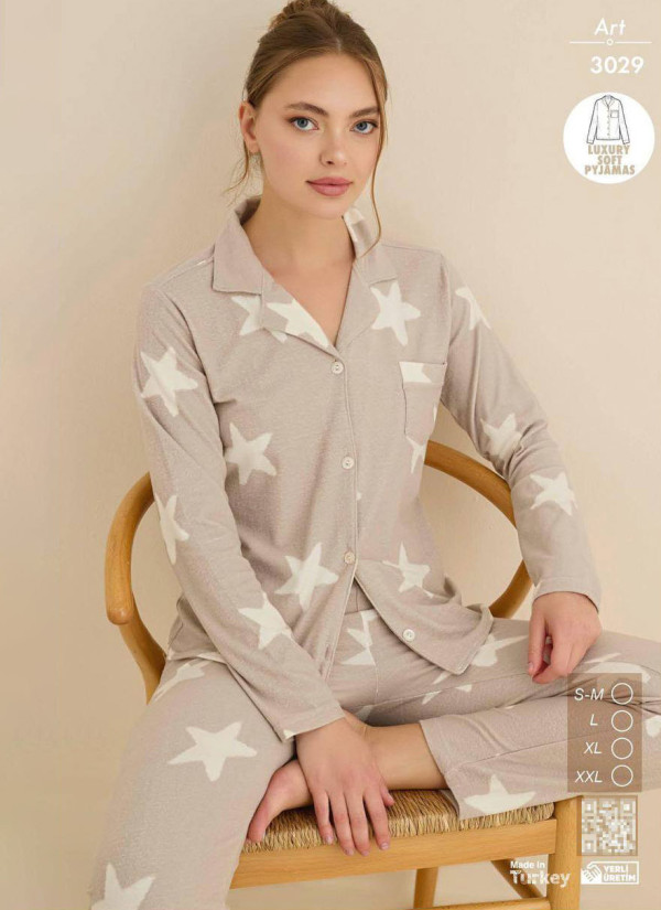 Women’s Soft and Warm Button-Front Pajama Set (SM+L+XL+2XL) LUXURY SOFT CAGRI 3029 — Turkish textile wholesale