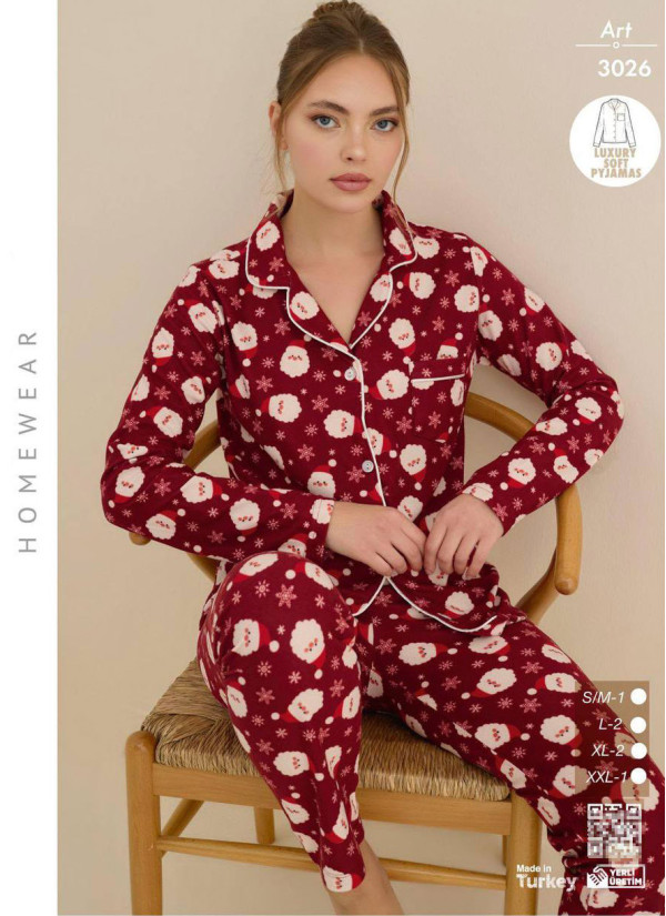 Women’s Soft and Warm Button-Front Pajama Set (SM+L+L+XL+XL+2XL) LUXURY SOFT CAGRI 3026 — direct Turkish factory supply