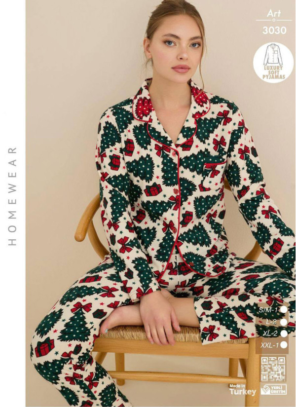 Women’s Soft and Warm Button-Front Pajama Set (SM+L+XL+2XL) LUXURY SOFT CAGRI 3030 — factory-direct from Turkey