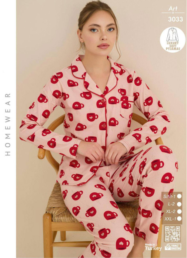 Women’s Soft and Warm Button-Front Pajama Set (SM+L+XL+2XL) LUXURY SOFT CAGRI 3033 — Turkish textile wholesale
