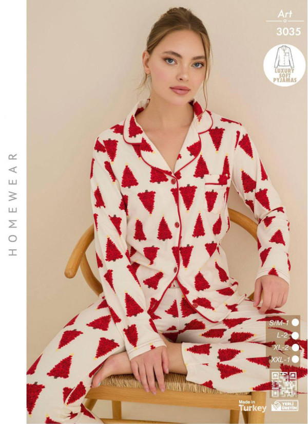 Women’s Soft and Warm Button-Front Pajama Set (SM+L+XL+2XL) LUXURY SOFT CAGRI 3035 — wholesale from Turkey