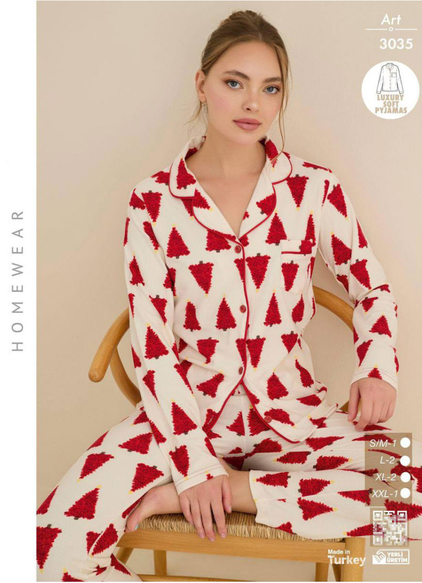 Women’s Soft and Warm Button-Front Pajama Set (SM+L+XL+2XL) LUXURY SOFT CAGRI 3035 — wholesale from Turkey