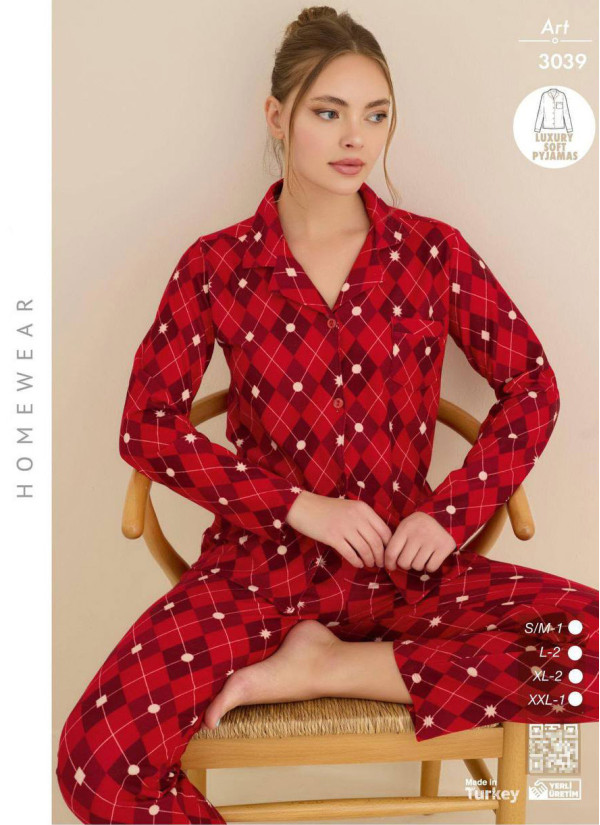 Women’s Soft and Warm Button-Front Pajama Set (SM+L+XL+2XL) LUXURY SOFT CAGRI 3039 — factory-direct from Turkey