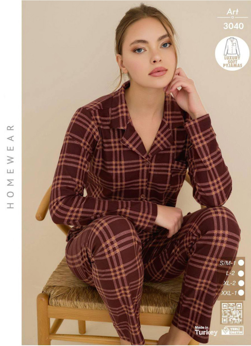 Пижама Женская Мягкая и Тёплая на Пуговицах (SM+L+L+XL+XL+2XL) Luxury Soft CAGRI 3040 — турецкий текстиль оптом