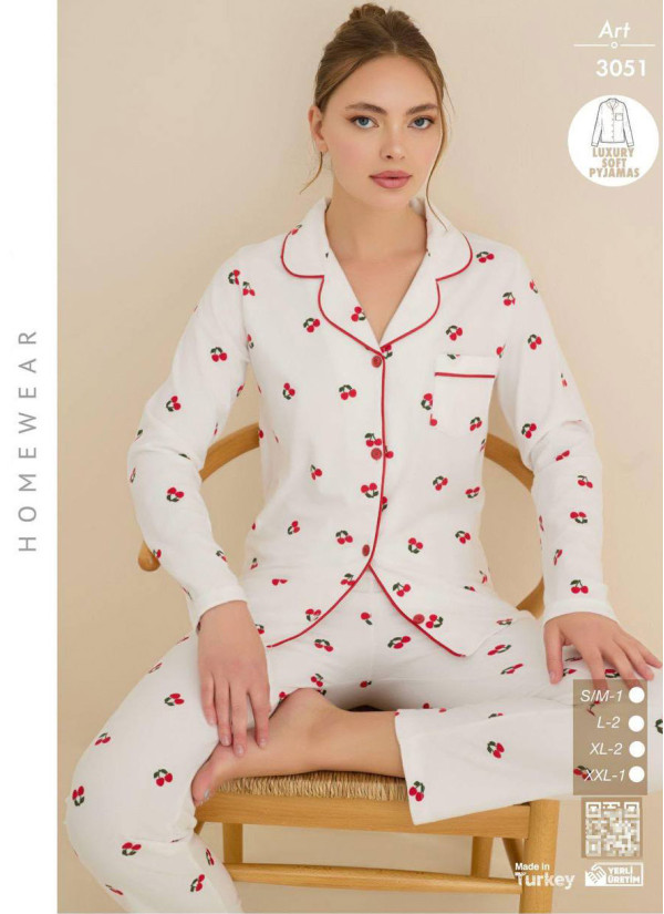 Пижама Женская Мягкая и Тёплая на Пуговицах (SM+L+L+XL+XL+2XL) Luxury Soft CAGRI 3051 — оптовая поставка из Турции