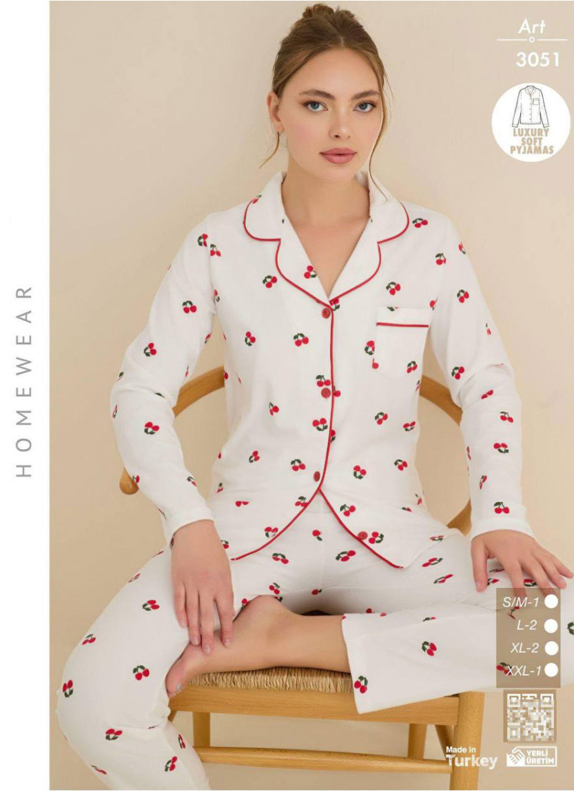 Пижама Женская Мягкая и Тёплая на Пуговицах (SM+L+L+XL+XL+2XL) Luxury Soft CAGRI 3051 — оптовая поставка из Турции