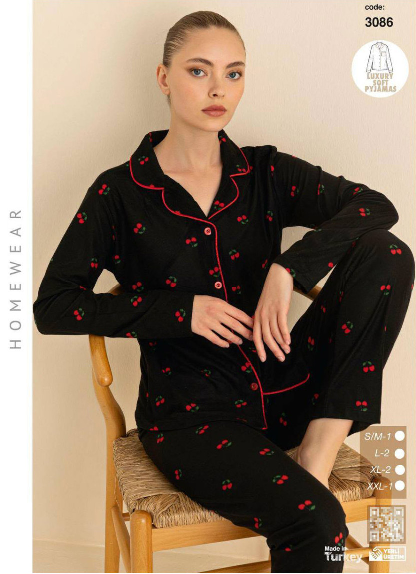 Women’s Soft and Warm Button-Front Pajama Set (SM+L+XL+2XL) LUXURY SOFT CAGRI 3062 — wholesale from Turkey
