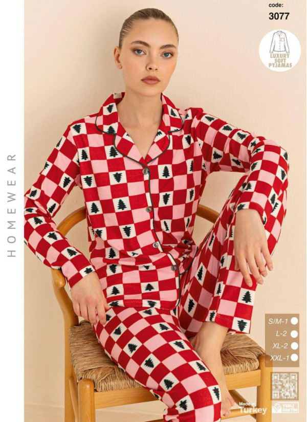 Women’s Soft and Warm Button-Front Pajama Set (SM+L+XL+2XL) LUXURY SOFT CAGRI 3077 — direct Turkish factory supply