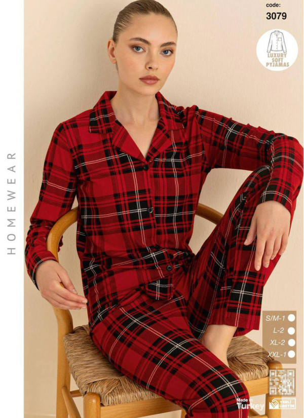 Пижама Женская Мягкая и Тёплая на Пуговицах (SM+L+L+XL+XL+2XL) Luxury Soft CAGRI 3079 — оптовая поставка из Турции