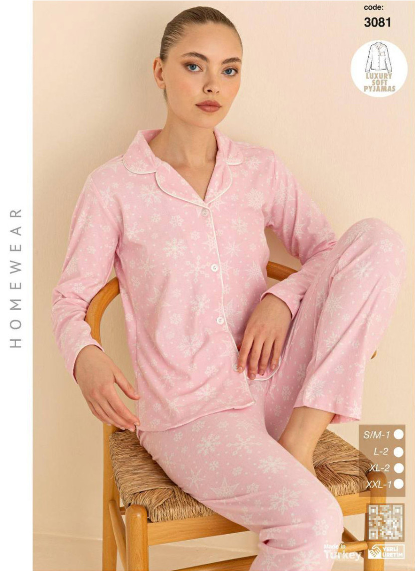 Пижама Женская Мягкая и Тёплая на Пуговицах (SM+L+L+XL+XL+2XL) Luxury Soft CAGRI 3081 — оптом для магазинов и бутиков