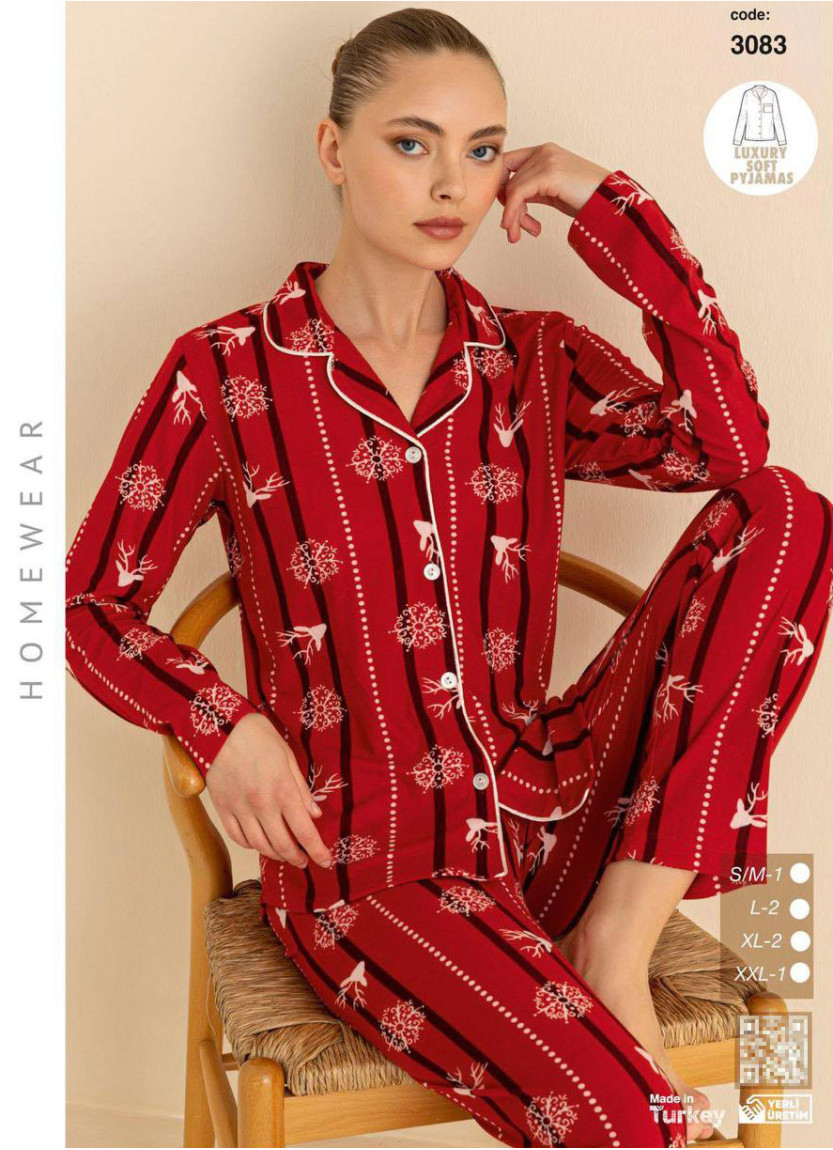 Пижама Женская Мягкая и Тёплая на Пуговицах (SM+L+L+XL+XL+2XL) Luxury Soft CAGRI 3083 — купить оптом из Турции