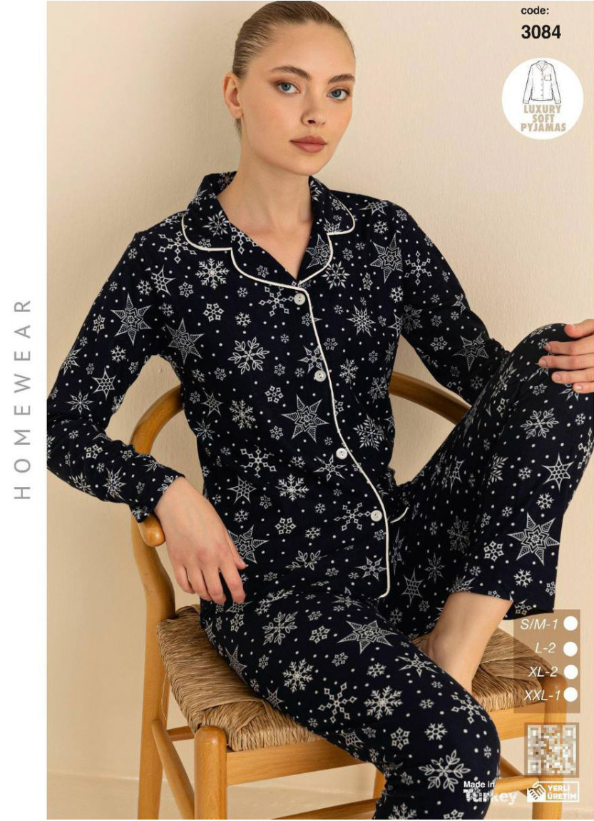 Пижама Женская Мягкая и Тёплая на Пуговицах (SM+L+L+XL+XL+2XL) Luxury Soft CAGRI 3084 — оптовая поставка из Турции
