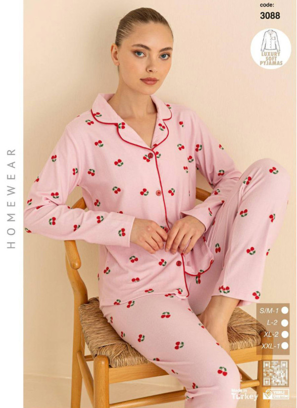 Пижама Женская Мягкая и Тёплая на Пуговицах (SM+L+L+XL+XL+2XL) Luxury Soft CAGRI 3086 — оптом для магазинов и бутиков