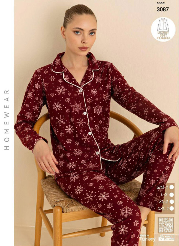 Women’s Soft and Warm Button-Front Pajama Set (SM+L+XL+2XL) LUXURY SOFT CAGRI 3087 — wholesale from Turkey