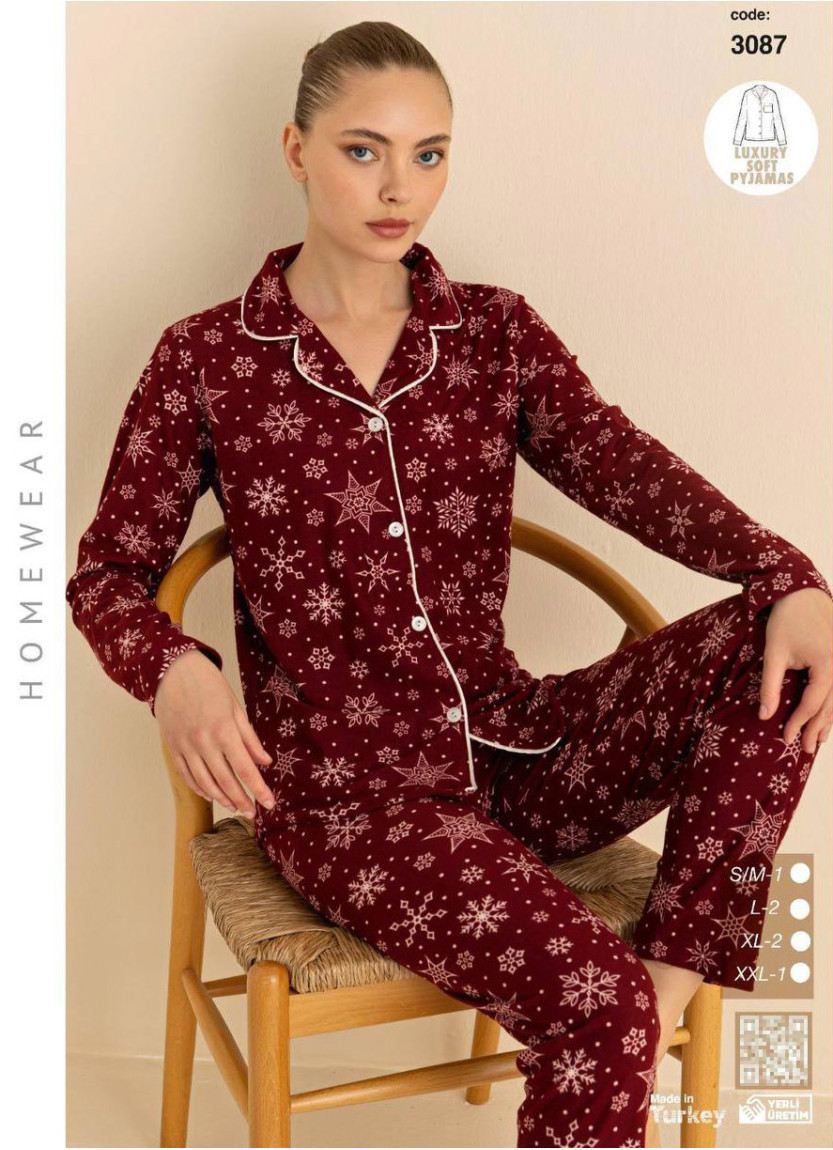 Women’s Soft and Warm Button-Front Pajama Set (SM+L+XL+2XL) LUXURY SOFT CAGRI 3087 — wholesale from Turkey