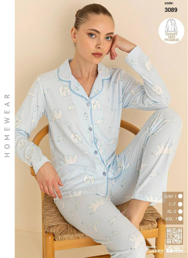 Women’s Soft and Warm Button-Front Pajama Set (SM+L+XL+2XL) LUXURY SOFT CAGRI 3089 — factory-direct from Turkey