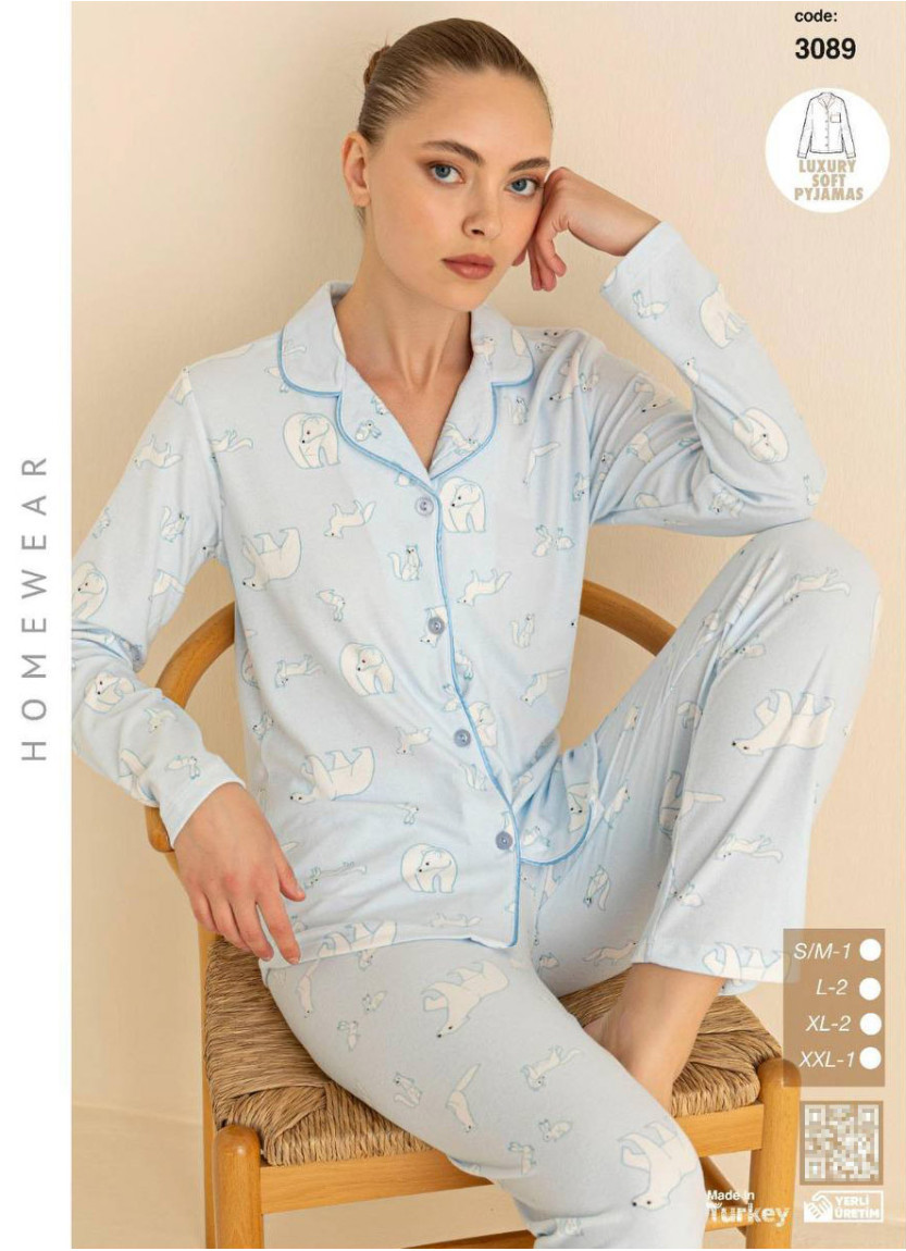 Пижама Женская Мягкая и Тёплая на Пуговицах (SM+L+L+XL+XL+2XL) Luxury Soft CAGRI 3089 — оптовая поставка из Турции