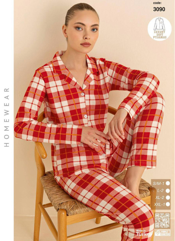 Women’s Soft and Warm Button-Front Pajama Set (SM+L+XL+2XL) LUXURY SOFT CAGRI 3090 — Turkish textile wholesale