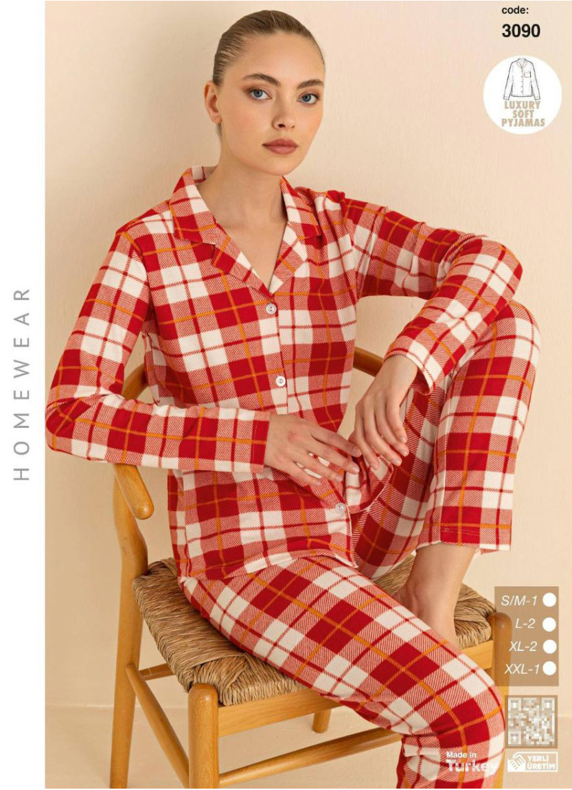 Пижама Женская Мягкая и Тёплая на Пуговицах (SM+L+L+XL+XL+2XL) Luxury Soft CAGRI 3090 — турецкий текстиль оптом