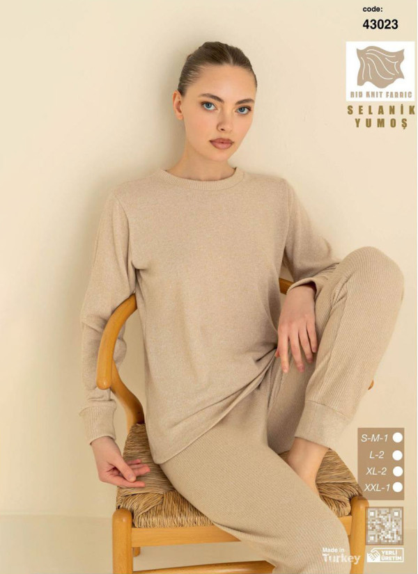 Women’s Soft Selanik Knit Pajama Set with Pants (SM+L+L+XL+XL+2XL) SeamLife 43023 — factory-direct from Turkey