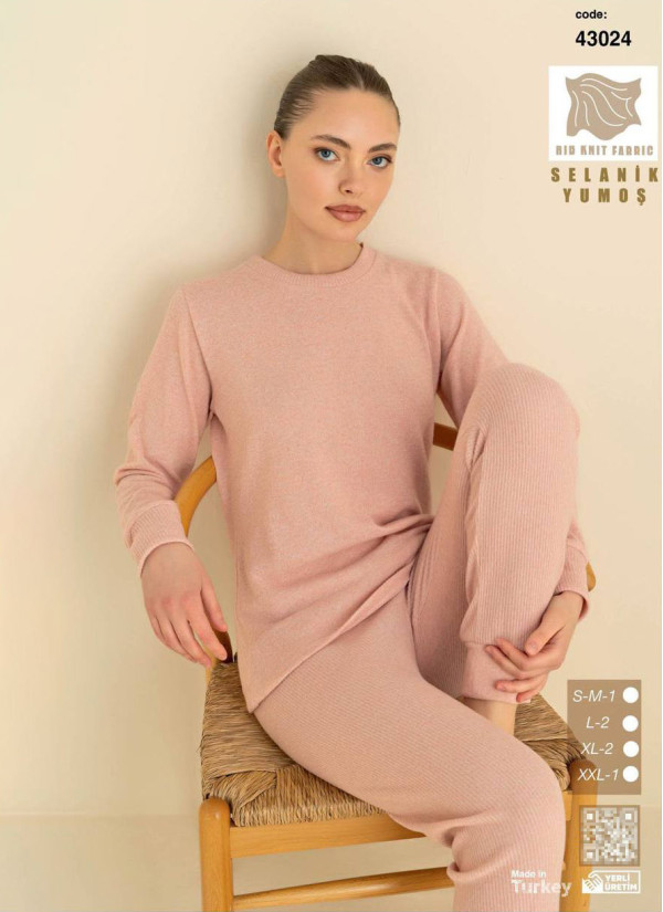 Women’s Soft Selanik Knit Pajama Set with Pants (SM+L+L+XL+XL+2XL) SeamLife 43024 — Turkish textile wholesale