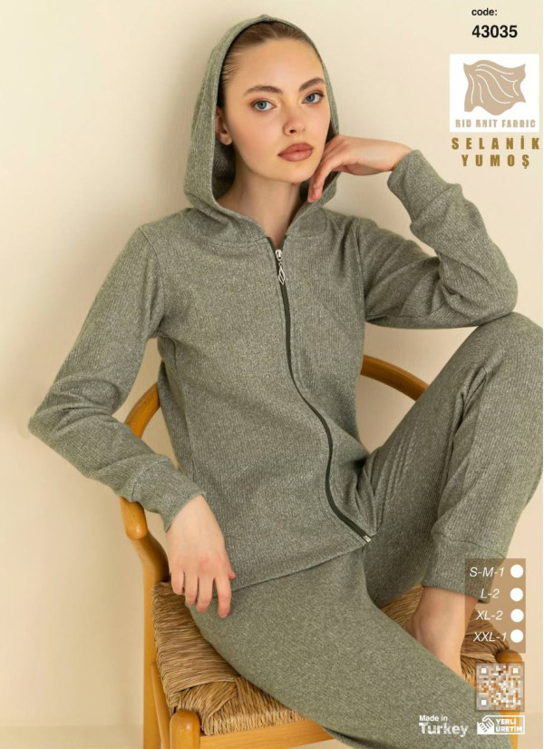 Women’s Soft Selanik Knit Hooded Zip-Up Pajama Set (SM+L+L+XL+XL+2XL) SeamLife 43035 — factory-direct from Turkey