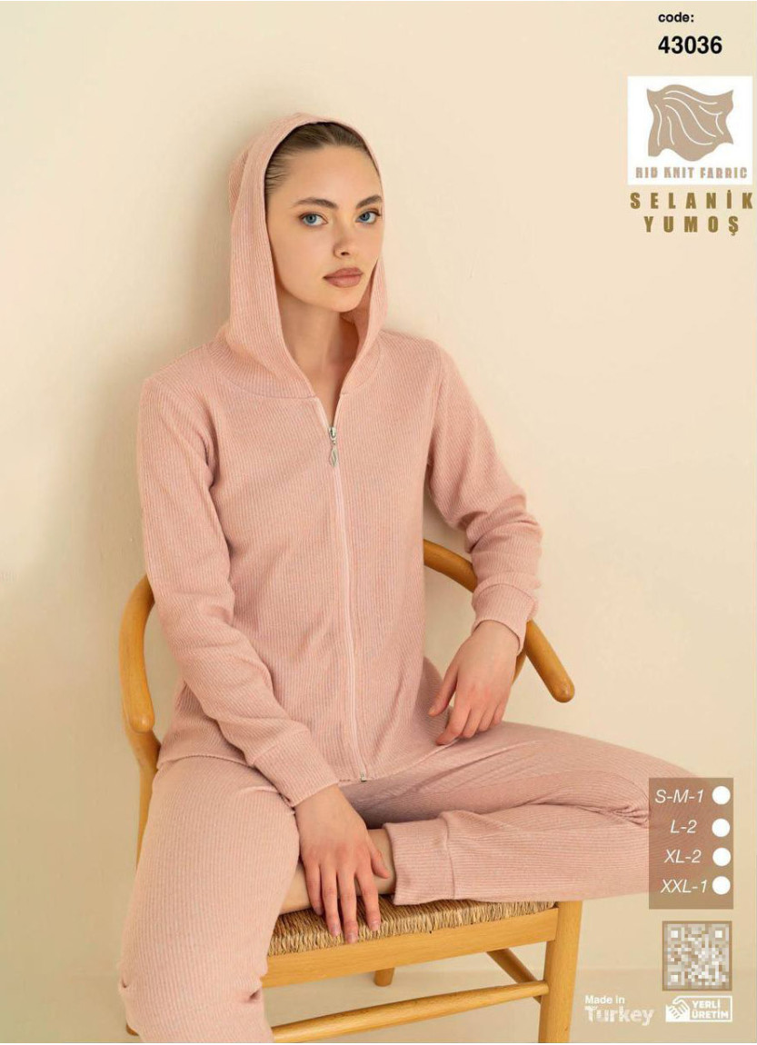 Пижама Женская из Мягкого Трикотажа Селаник с Капюшоном на Молнии (SM+L+L+XL+XL+2XL) SeamLife 43036 — турецкий текстиль оптом