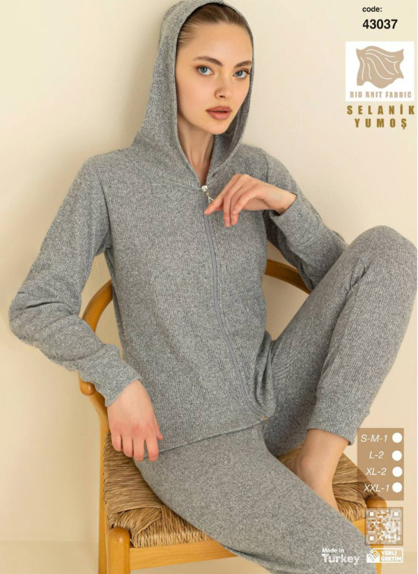 Women’s Soft Selanik Knit Hooded Zip-Up Pajama Set (SM+L+L+XL+XL+2XL) SeamLife 43037 — direct Turkish factory supply